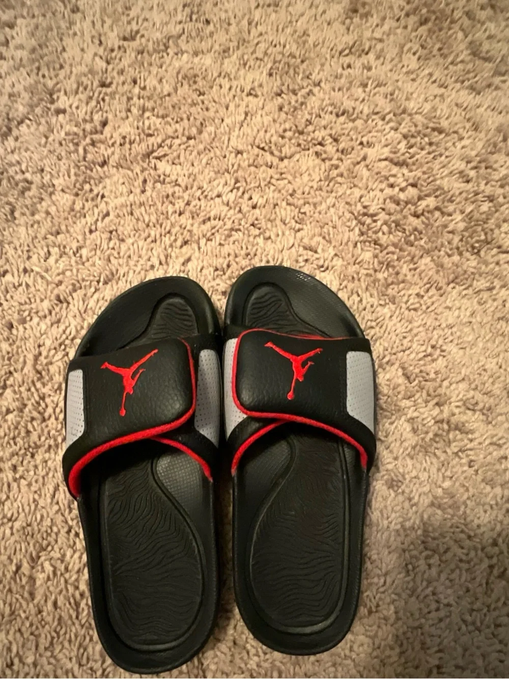Jordan Red and Black Slide Sandals with Jumpman Patch